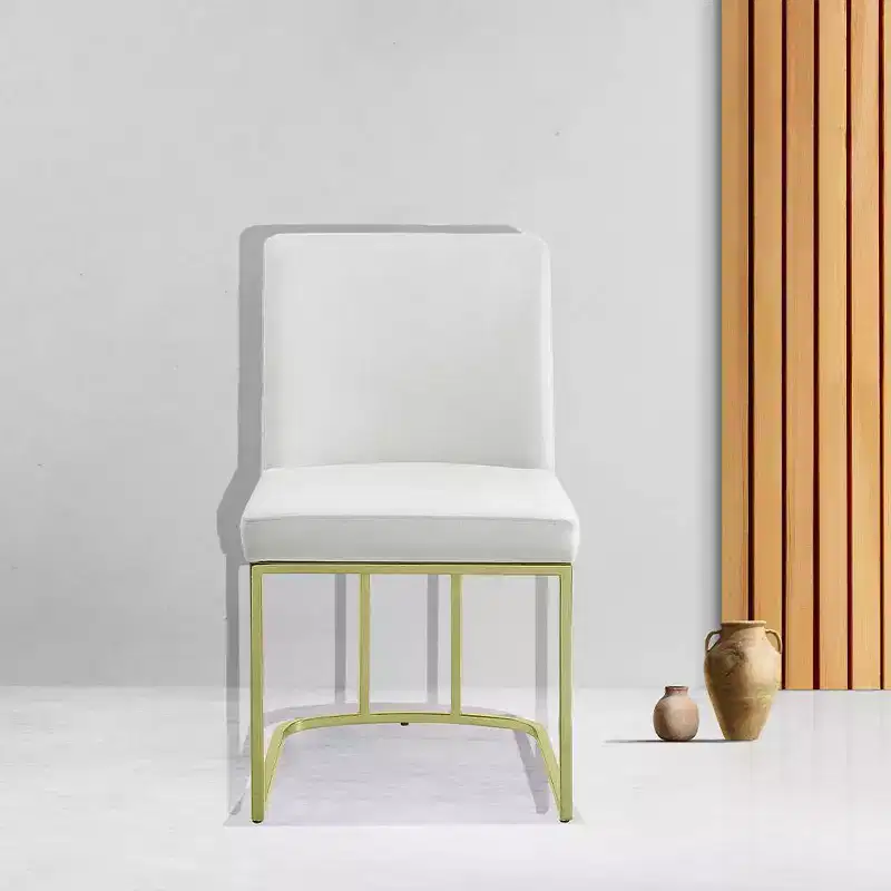 19" Zazie Dining Chair Beige Velvet and Gold Finish - Acme Furniture: Upholstered, Armless, Wood Composite Frame