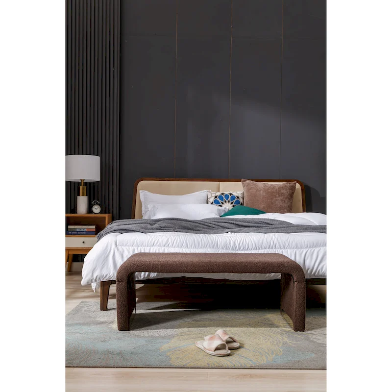 New Boucle Fabric Ottoman Footstool Bedroom Bench Shoe Bench With Gold Metal Legs