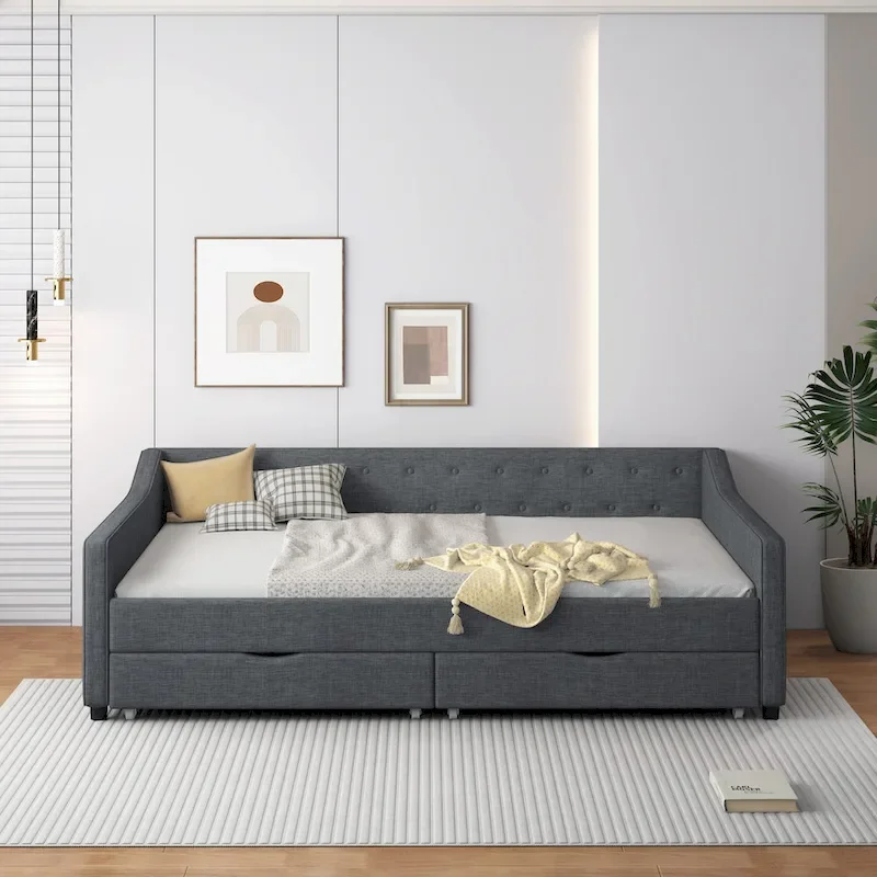Full Size Upholstered Daybed with Storage Drawers