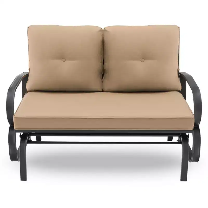 Costway Patio 2-Person Glider Bench Rocking Loveseat Cushioned Armrest Brick Red\Beige\Blue