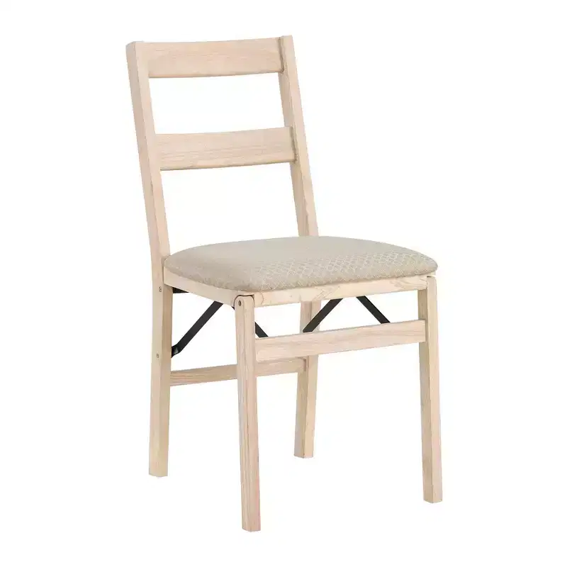 Stakmore Classic Premium Solid Wood Dining Table Folding Chair Furniture Set with Fabric Padded Upholstered Seat, Set of 2, Unfinished