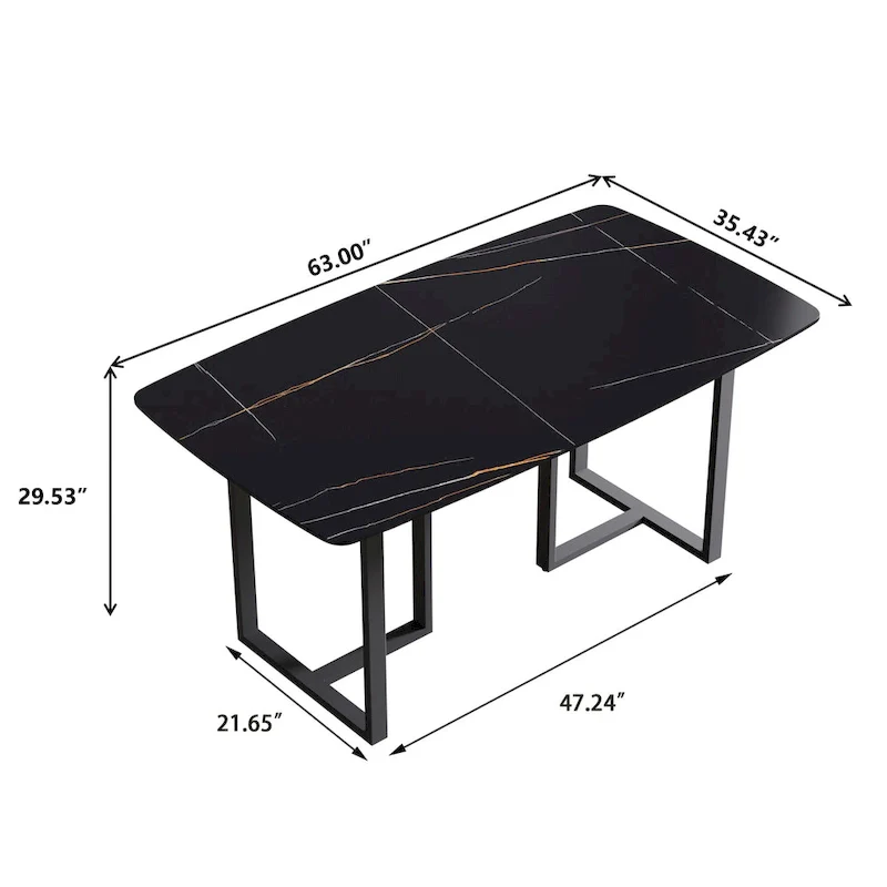 63-Inch Dining Table with Sintered Stone Tabletop and Metal Base