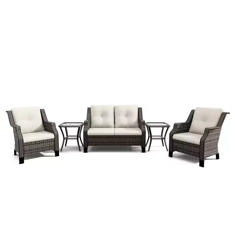UPTIOT 5-Piece Outdoor Set with Loveseat, Armchairs & Side Tables