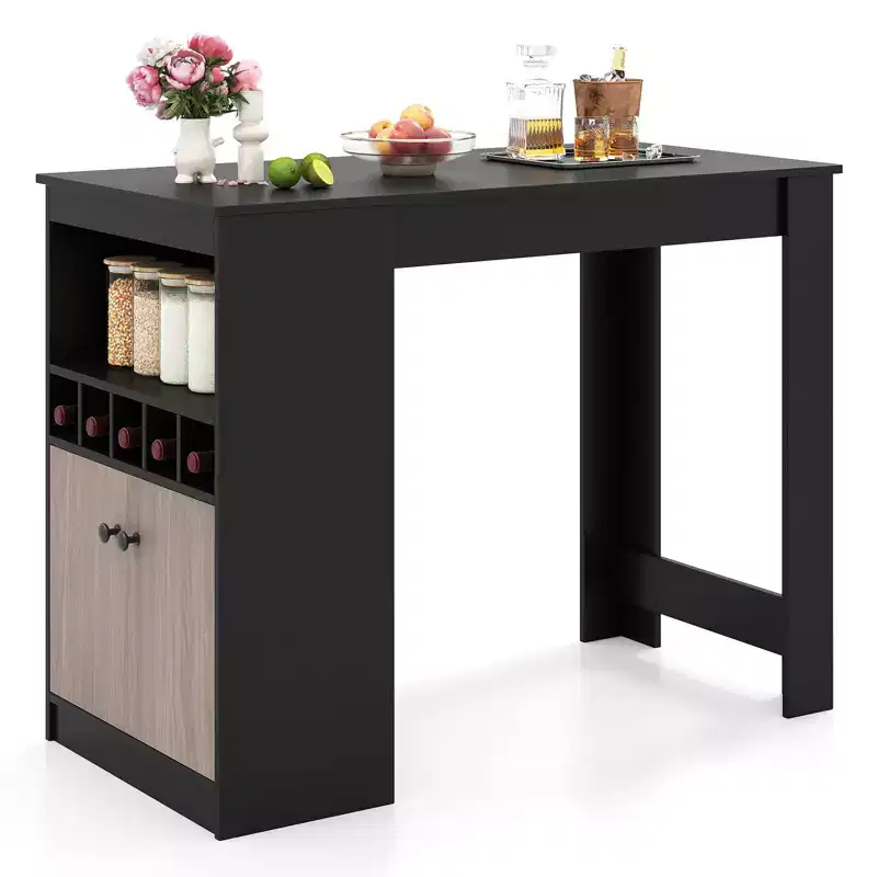 Black Counter-Height Bar Table with Storage, Seats 2