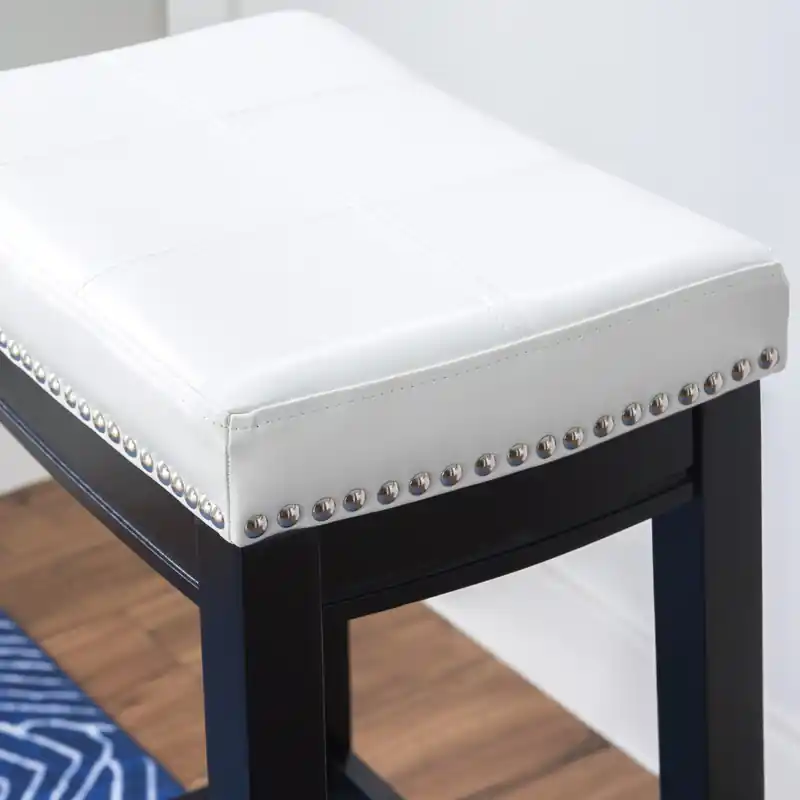 Faux Leather Backless Barstool - Black and White
