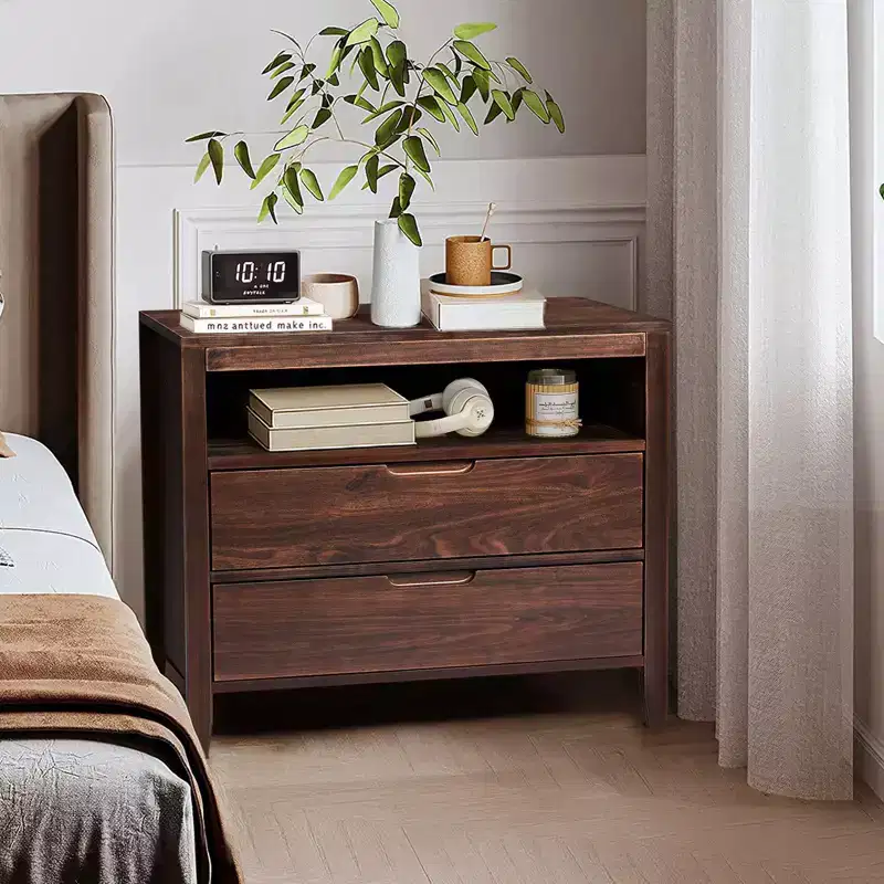 2-Drawer Brown MDF (Medium-Density Fiberboard) 29.53in. W Nightstands