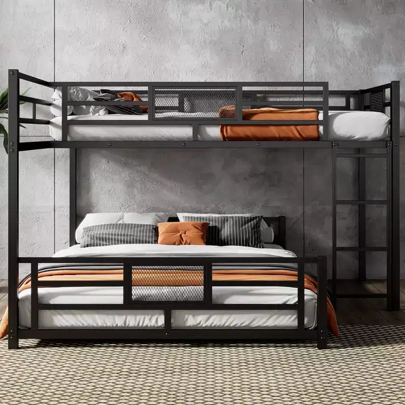 Twin over Full L-shaped Metal Bunk Bed with Ladder and Guardrail -ModernLuxe