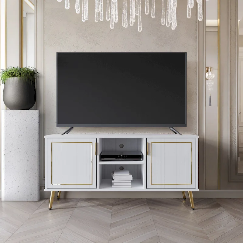 Elegant Modern Gold Metal Legs TV Stand Console