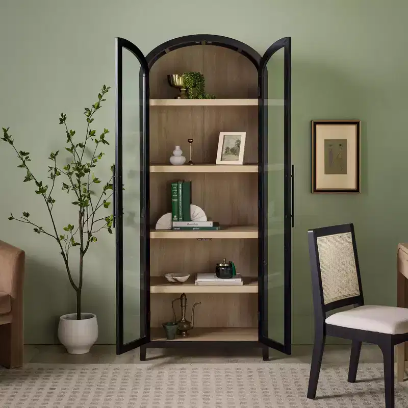 76" 5 Shelf Arched Bookcase Cabinet