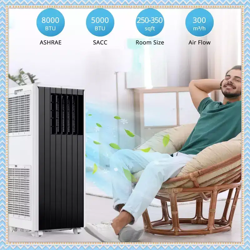 8000 BTU Portable Air Conditioner, 3-in-1 AC with Dehumidifier & Fan, for Rooms up to 350 Sq.Ft, with Remote & Window Kit