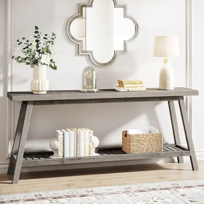 Grey & Brown 2-Tier Console Table, 70.9