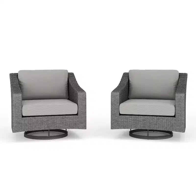 Martha Stewart Bedford Set of 2 Indoor-Outdoor Patio Chairs in Rattan Wicker with 360 Swivel and All-Weather Cushions