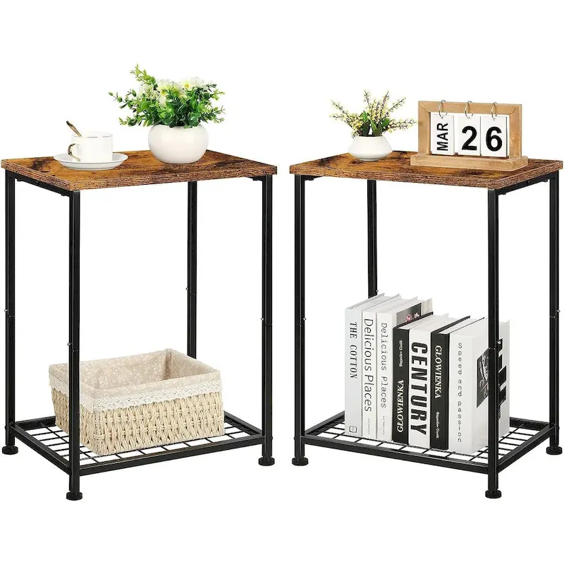 2 Tier Small End Table with Open Storage Shelf (2-Pack)