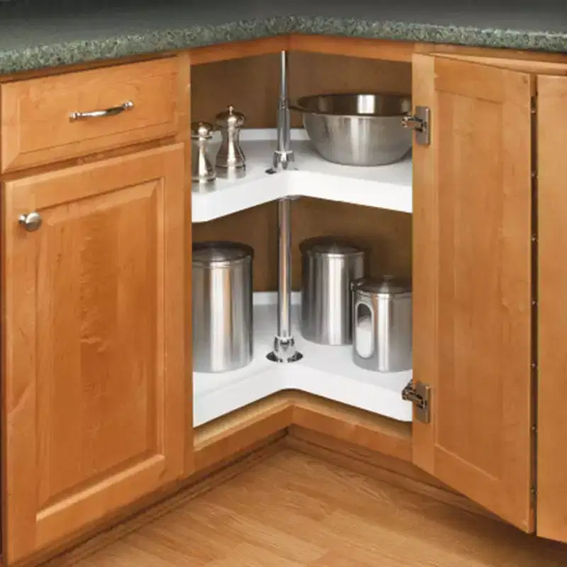 Rev-A-Shelf 18 Kidney Shaped Dual Tier Lazy Susan Organizer for Corner Base Kitchen Cabinets, Plastic Home Storage Shelves, White, 6472-18-11-52