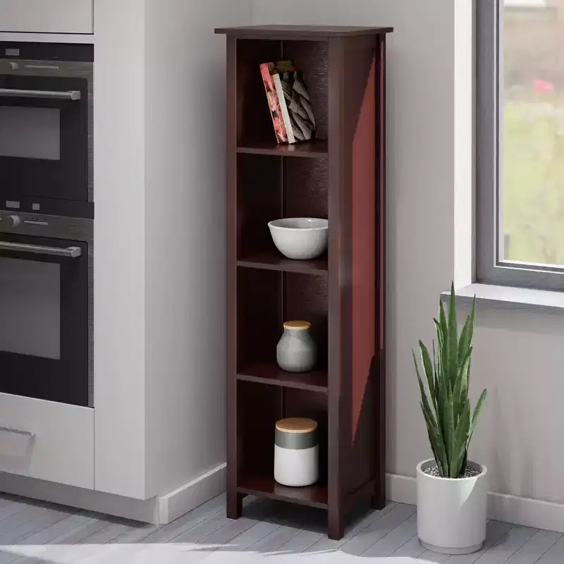 55.98'' 5-Tier Storage Shelf Bookshelf, Walnut, Mid-Century Modern MDF Composite