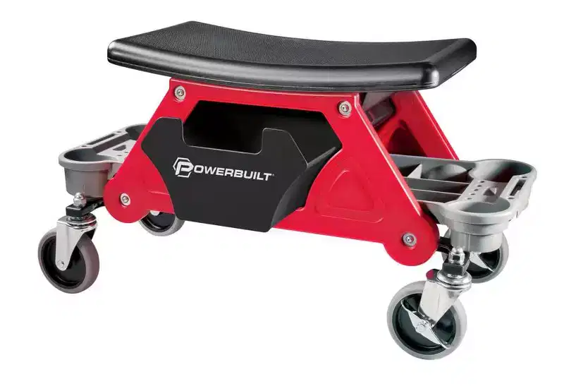 Red & Black Rolling Work Seat with Storage Trays, 1-Person