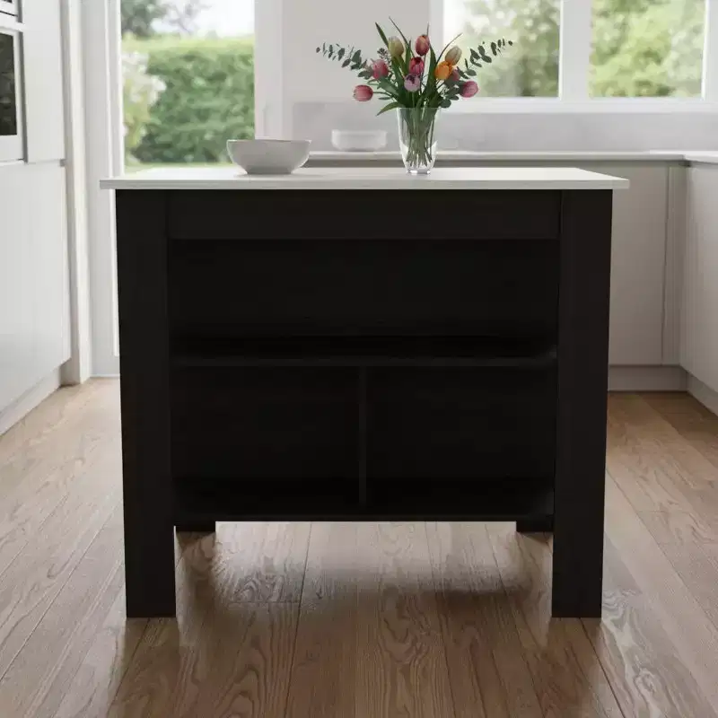 Black and Ivory 41 Kitchen Island With Storage