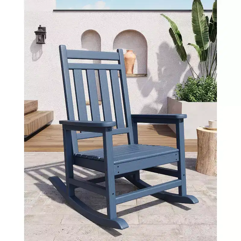 Adirondack Outdoor Patio Rocking Chair, All Weather HDPE Glider Rocker Chair with High Backrest for Porch Balcony Lawn, 380 Lbs Capacity