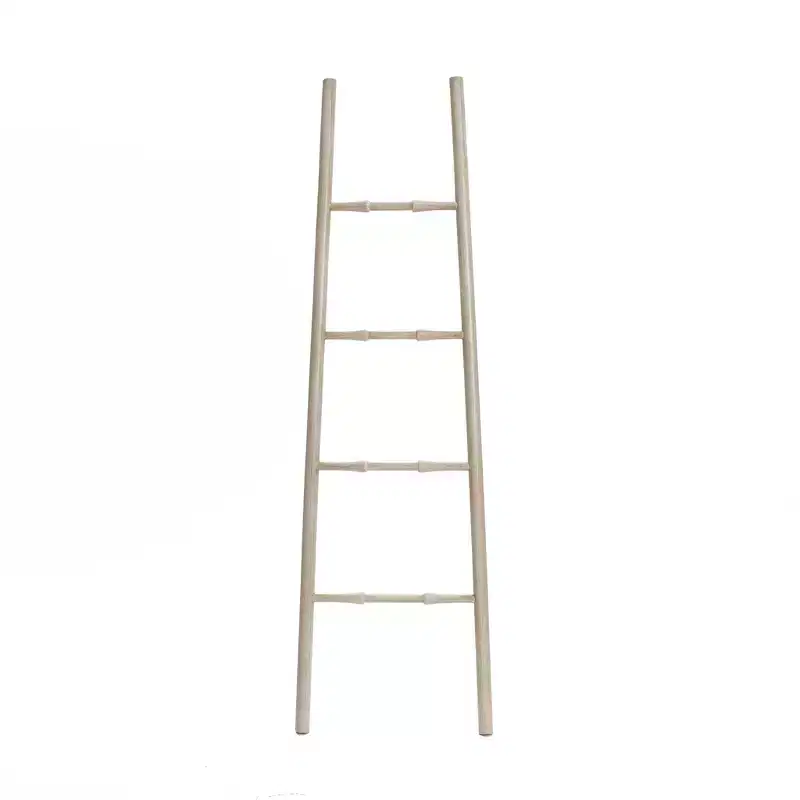 LuxenHome Rustic Birch Wood 4-Rung Blanket Ladder Brown