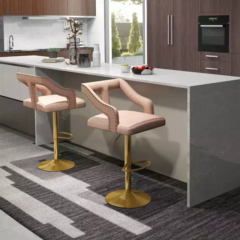Costway Set of 2 Swivel Bar Stool with Footrest, 2-Layer Electroplated Metal Base Pink