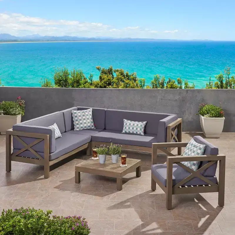 Christopher Knight Home Daniel Outdoor 5 Piece Acacia Wood Sectional Set with Water-Resistant Cushions