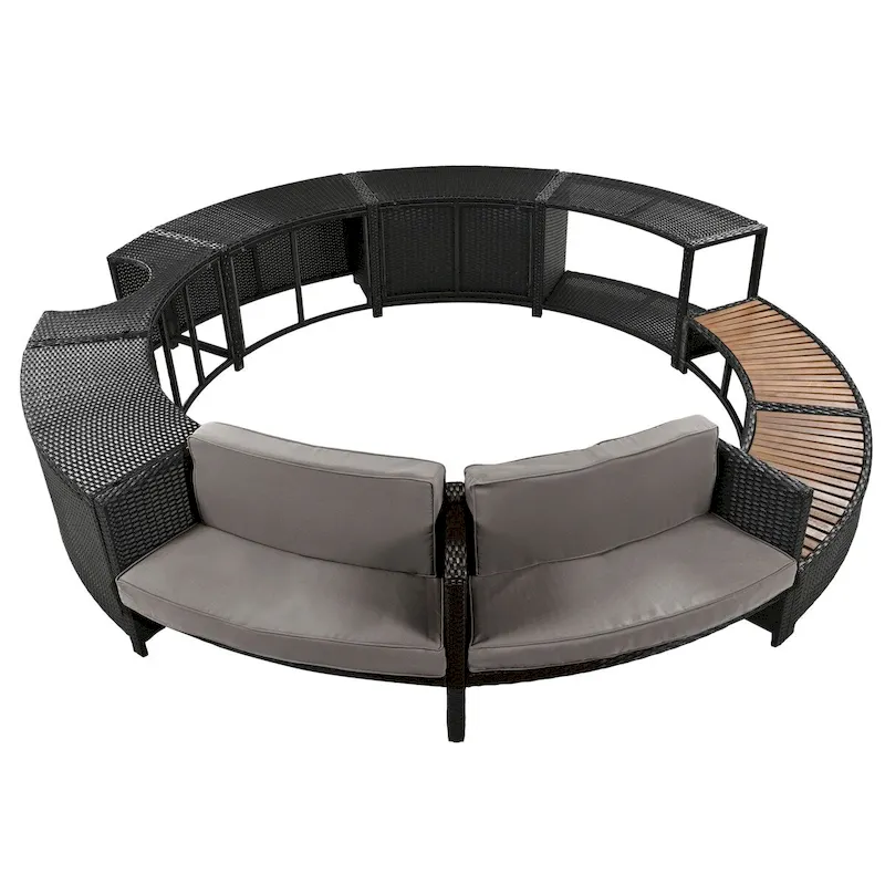 Spa Surround Spa Frame Patio Rattan Sofa Set with Storage Spaces