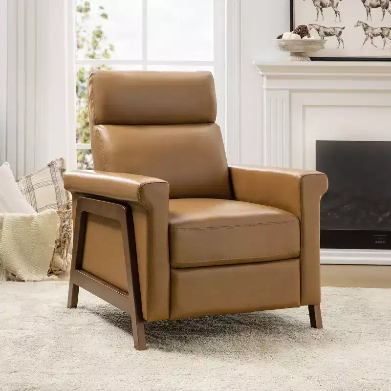 Camilo 32.75 Wide Genuine Leather Power Recliner| ART OF LIVING DESIGNS-CAMEL
