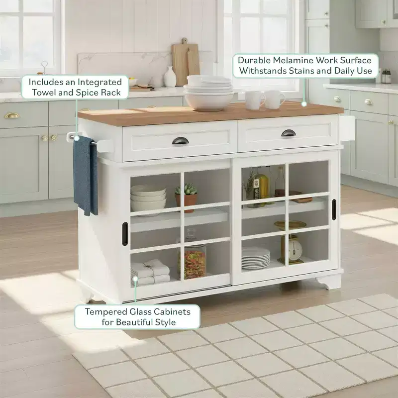 Walker Edison 48 White Free-Standing Kitchen Island