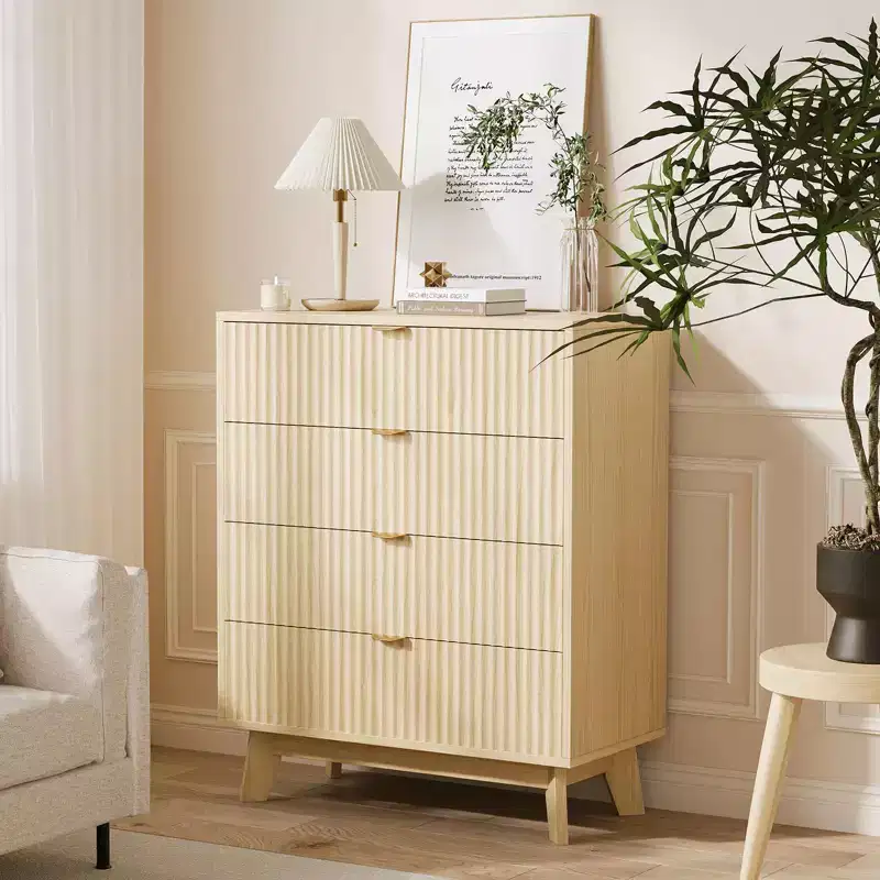 4 Drawer Dressers, Modern Fluted Closet Dressers Chest of Drawers, Wood Storage Dresser Chest of Drawers Organizer