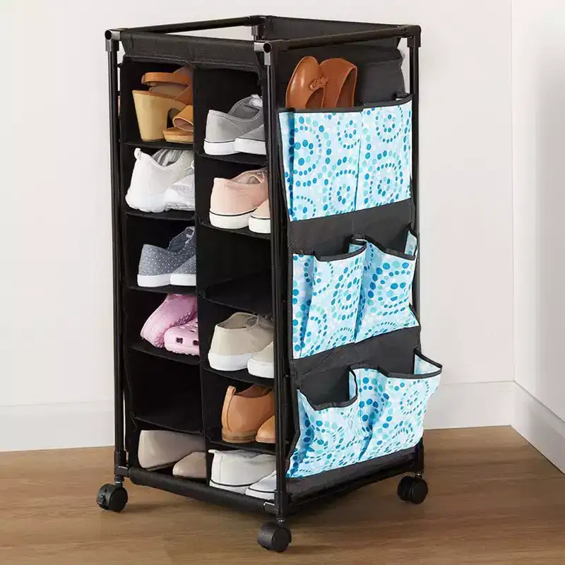 Rolling Shoe Storage with Fabric Cubbies