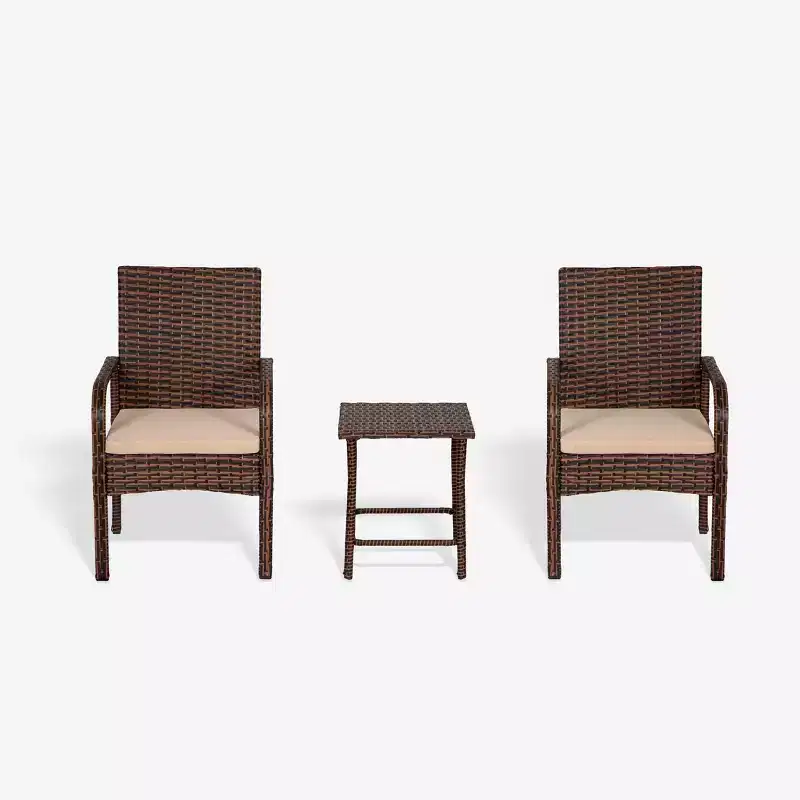 WestinTrends 3-Piece Rattan Wicker Modern Converstaion Seating Set, Brown/Beige