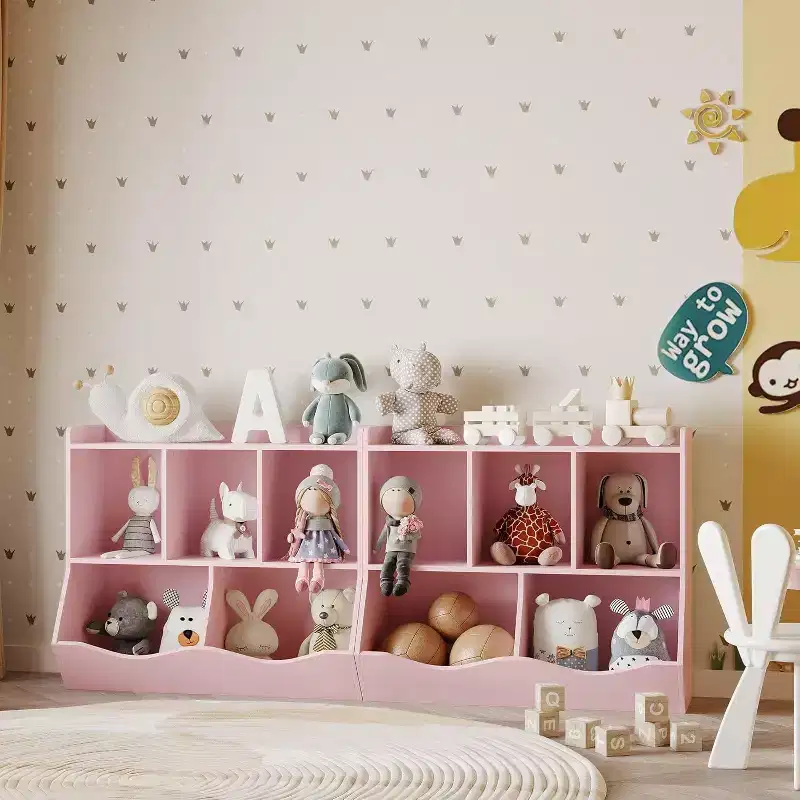 Kids Bookshelf with Storage Cubbies, Toy Organizer and Bookcase for Playroom, Bedroom, Nursery, White