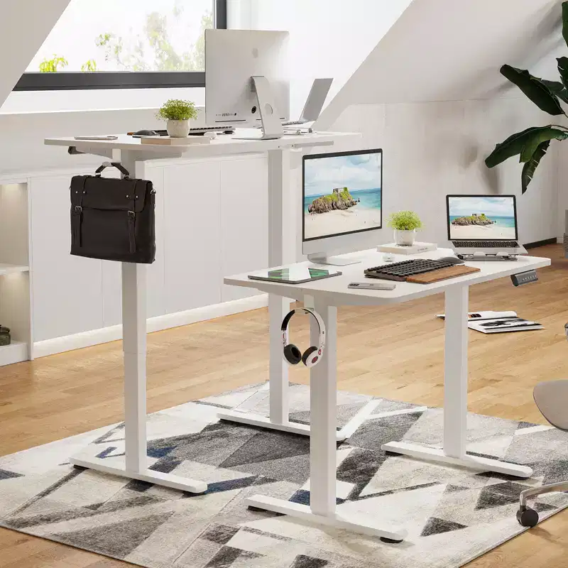 JVNOXK 40 x 24-inch Electric Height-Adjustable Desk Adjustable Height Sit-Stand Home Office Desk with Extension Panel White
