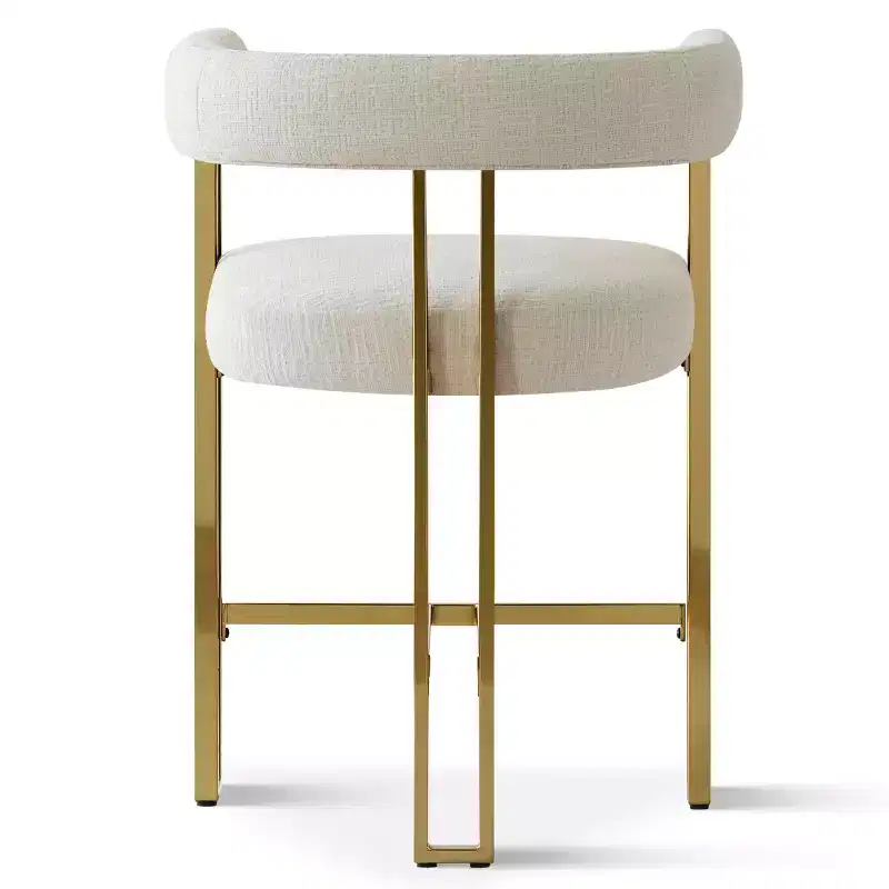 Set of 3 Counter Height Bar Stools with Backs and Arms, Modern Chenille Upholstered Kitchen Island Chairs with Gold Metal Legs - Panipeachy