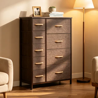9-Drawer Vertical Dresser Storage Tower, Steel Frame with Wood Top