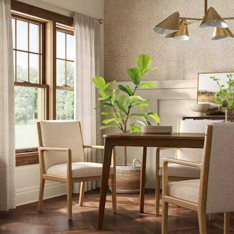 Wood Arm Dining Chair Cream & Natural, Upholstered, Rubberwood Frame – Set of 2