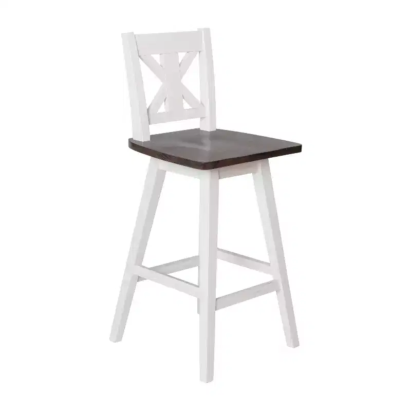 Emma and Oliver Wooden Modern Farmhouse Swivel Dining Stool with Decorative Carved Back