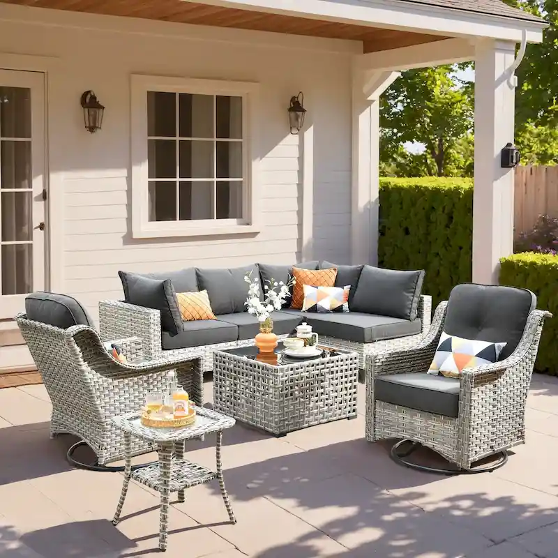 XIZZI 8-piece Rattan Wicker Outdoor Patio Furniture Set with Swivel Chair