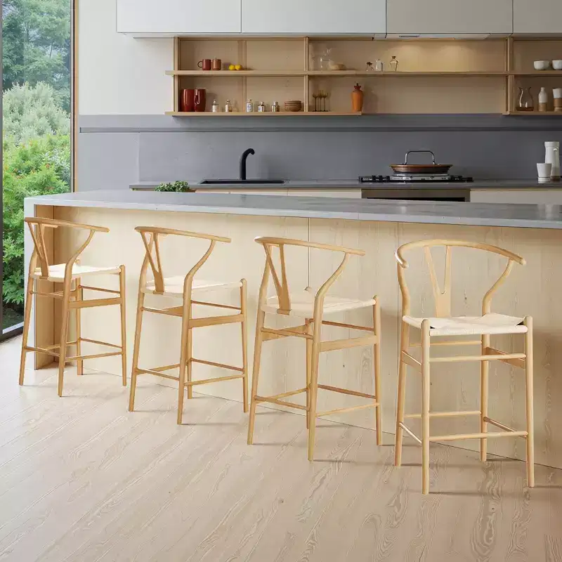 Natural Fully Assembled Wishbone Weave Bar Stool - Modern & Sturdy for Kitchen Island