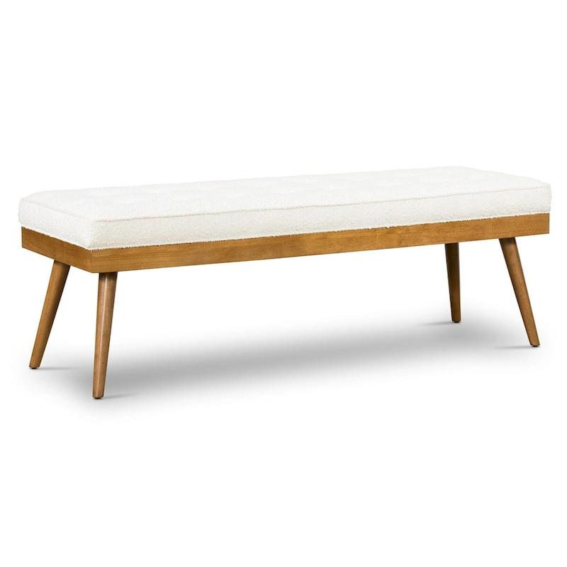 Poly & Bark Luca Fabric Bench - Tufted Seat with Solid Wood Legs