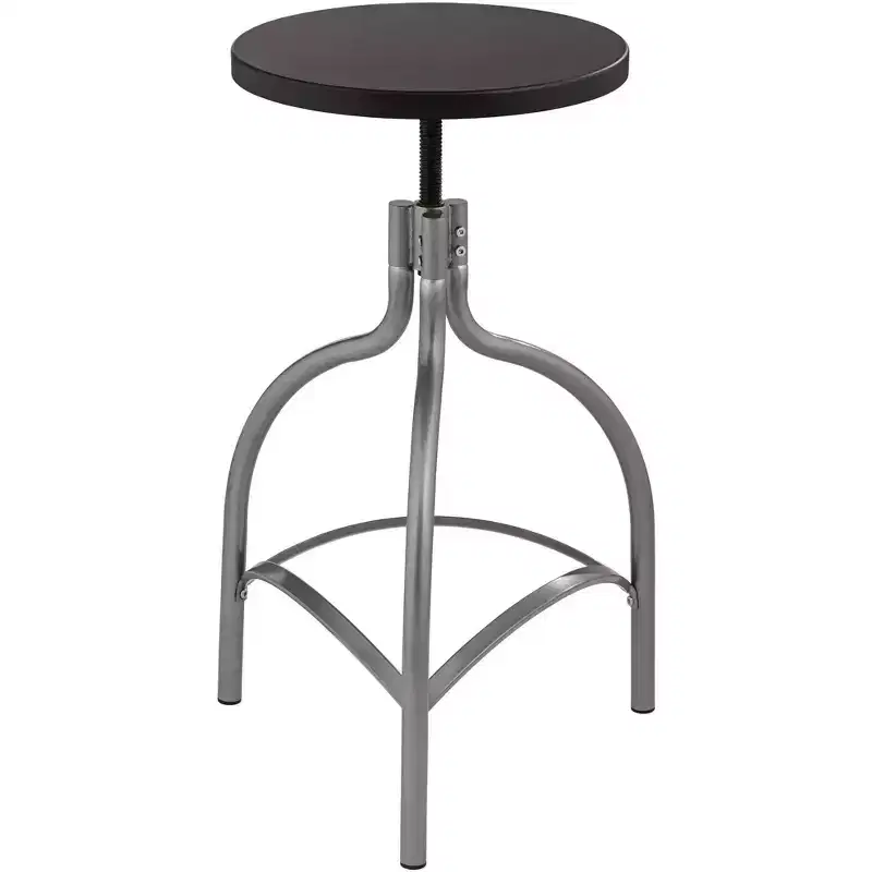 Talor Silver Metal Swivel Bar Stool 29 1/4 High Industrial Adjustable Black Wood Seat with Footrest for Kitchen Counter Height Island Home