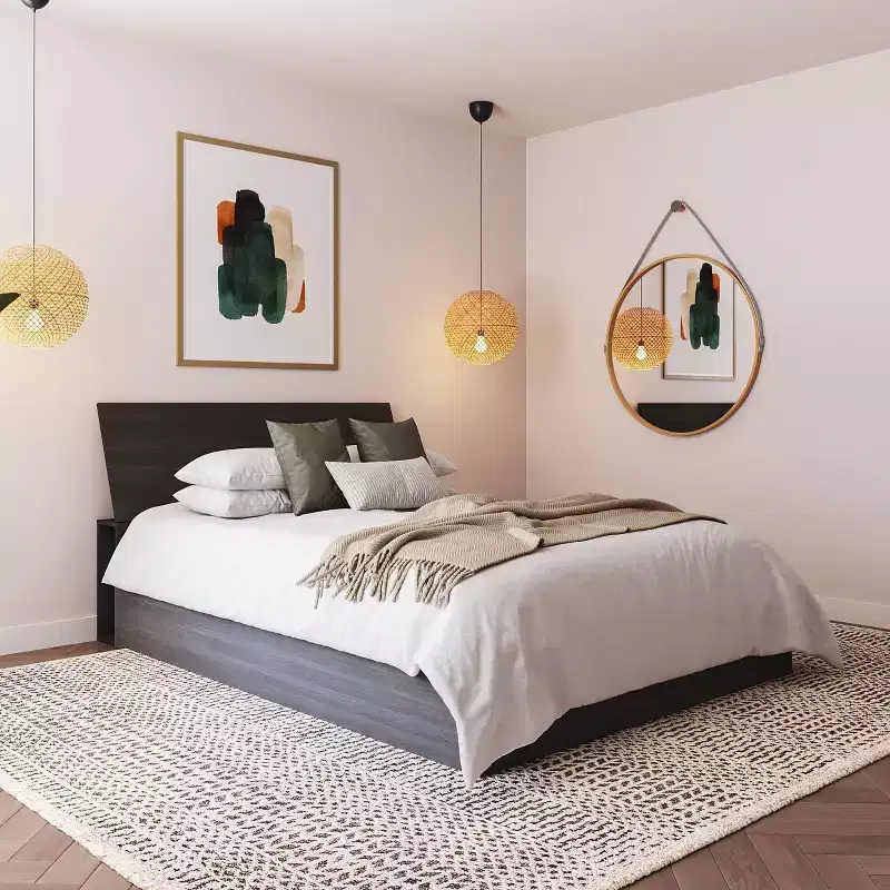 Full Size Lateral Storage Headboard with Faux Wood Finish