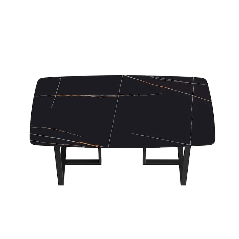 63-Inch Dining Table with Sintered Stone Tabletop and Metal Base