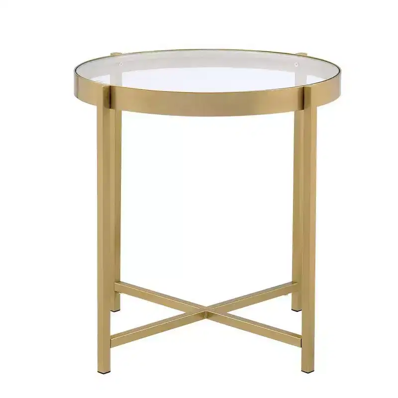 Acme Furniture Charrot Clear Glass Top Accent Table Gold Finish