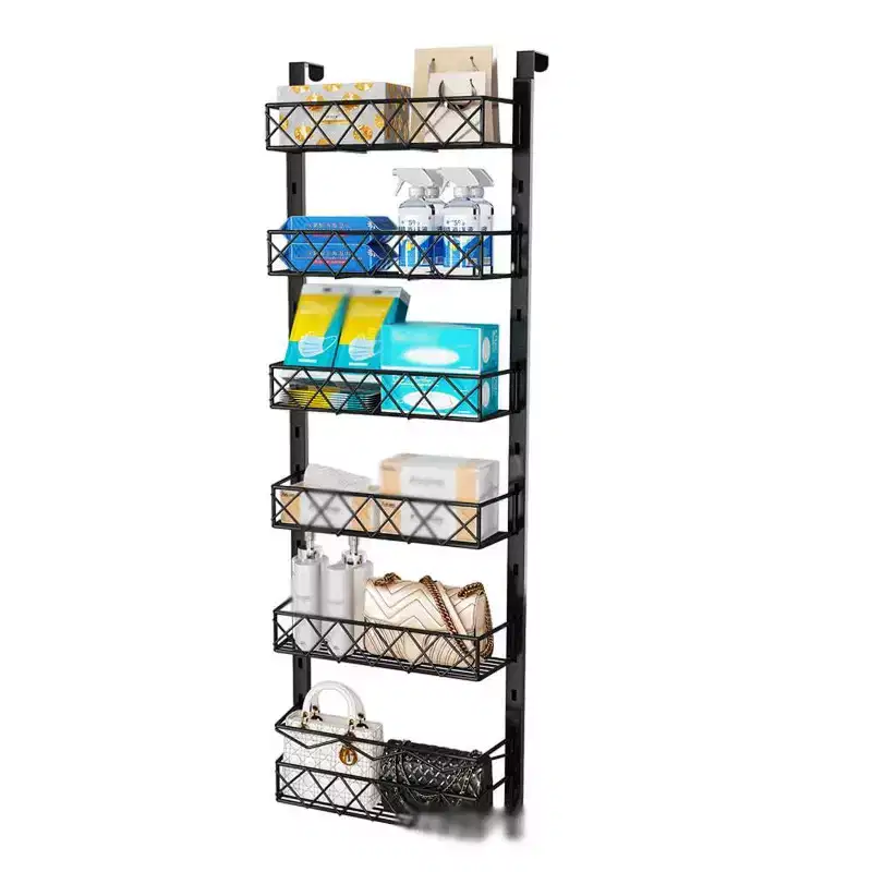 Zstar 6-Tier Pantry Door Organizer, Over The Door Pantry Organizer Rack and Storage, Hanging Spice Rack for Cabinet(Black)
