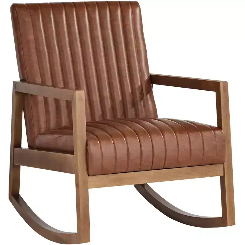 Rust Brown Wood Frame Rocking Chair