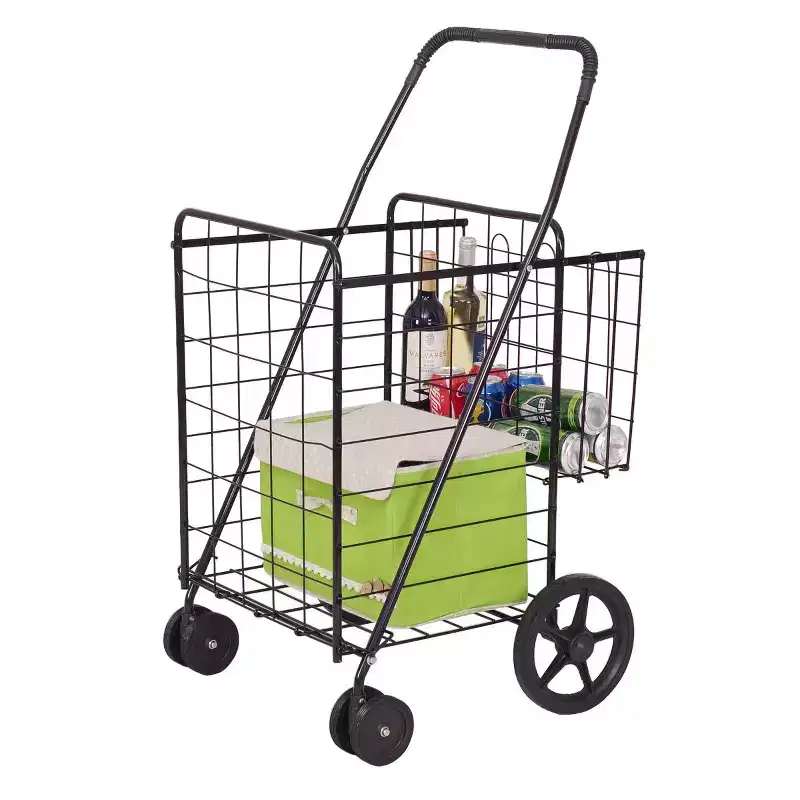 Black / Silver Folding Shopping Cart with Swivel Wheels – 1 Person