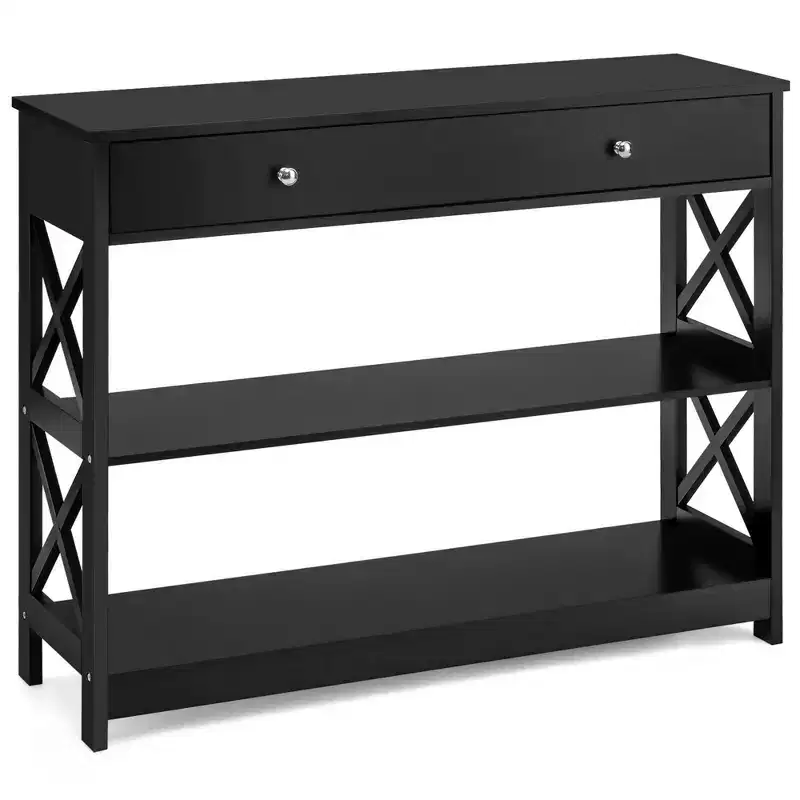 Costway Console Table Drawer Shelves Sofa Accent Table Entryway Hallway Black/White