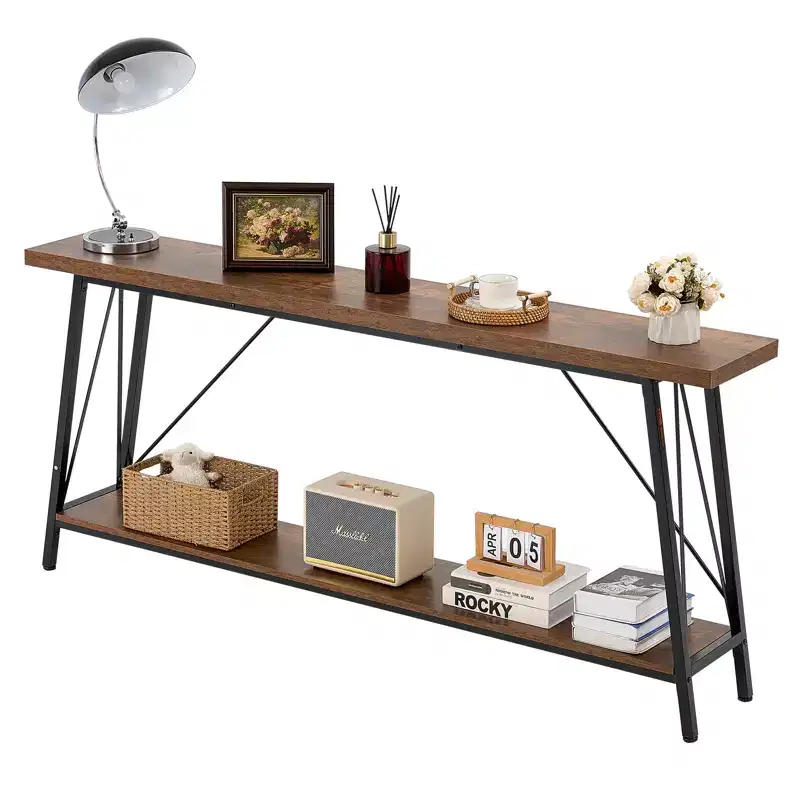 VEVOR Narrow Console Sofa Table, 70.9 inches Behind Couch Table, 2-Tier Long Entryway Table and Skinny Hallway Table, Narrow Sofa Table,Brown
