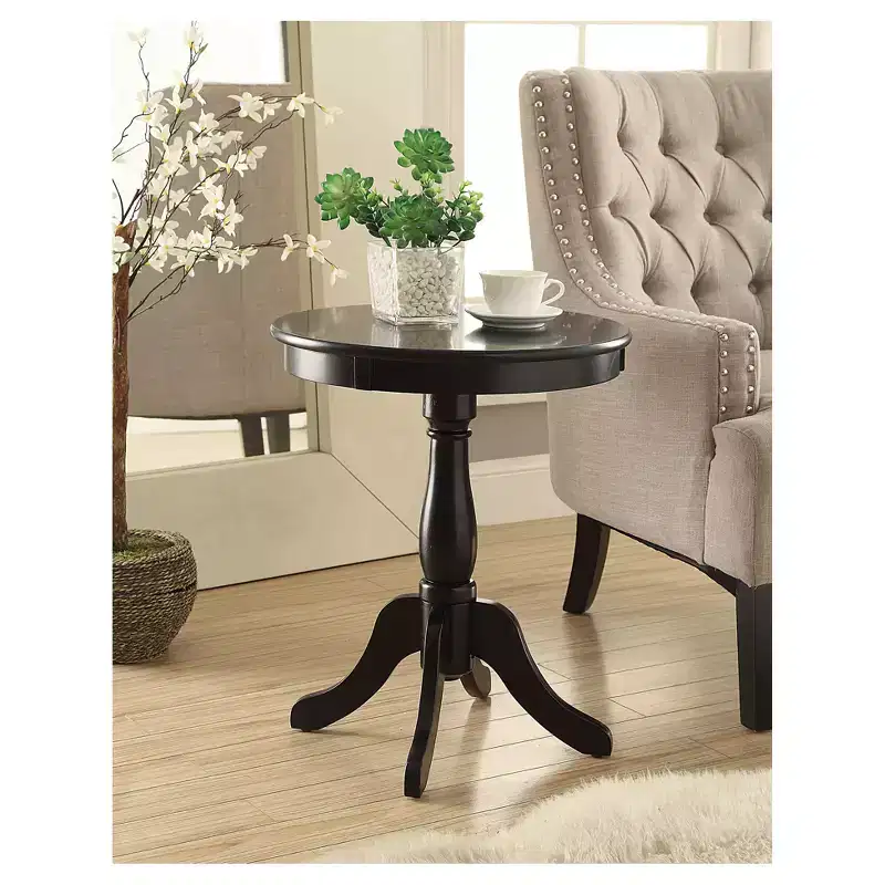 Round Cottage Style Pedestal Side Table Black